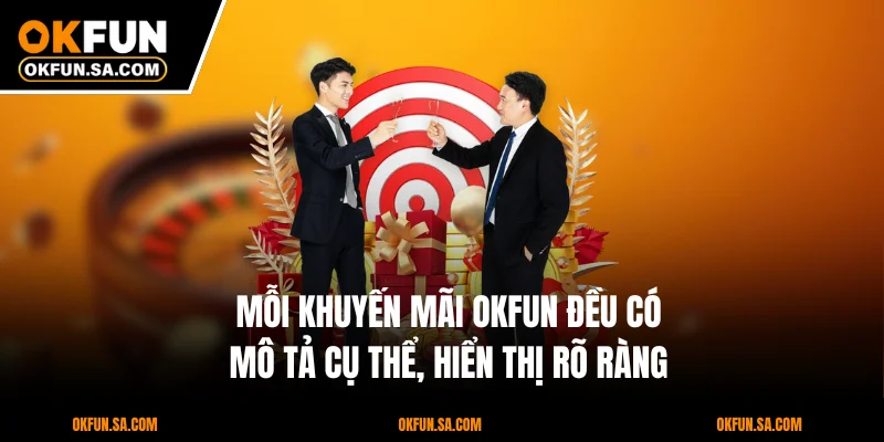Mỗi khuyến mãi OKFUN đều có mô tả cụ thể, hiển thị rõ ràng